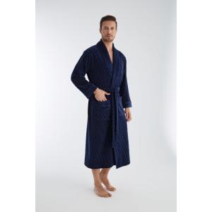 Baklava Desen Jakarlı Niki Kadife Bambu Cotton Erkek Sabahlık