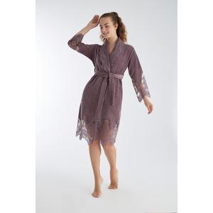 Dantelli Kısa Şalyaka Bukle Bambu Cotton Bayan Bornoz