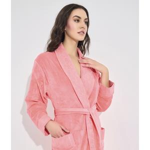 Gül Kurusu Yaka Jakarlı Pamuklu İnce Sabahlık Bayan