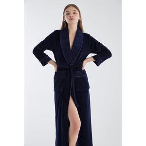 Yaka Jakarlı Niki Kadife Bambu Cotton Bayan Sabahlık